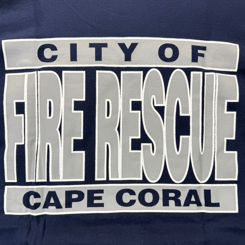 Gildan Cape Coral Florida Fire Rescue Pocket T-Shirt Mensβ Large Navy Blue L - Picture 7 of 7